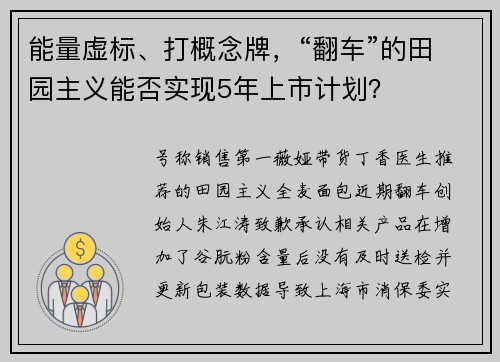 能量虚标、打概念牌，“翻车”的田园主义能否实现5年上市计划？